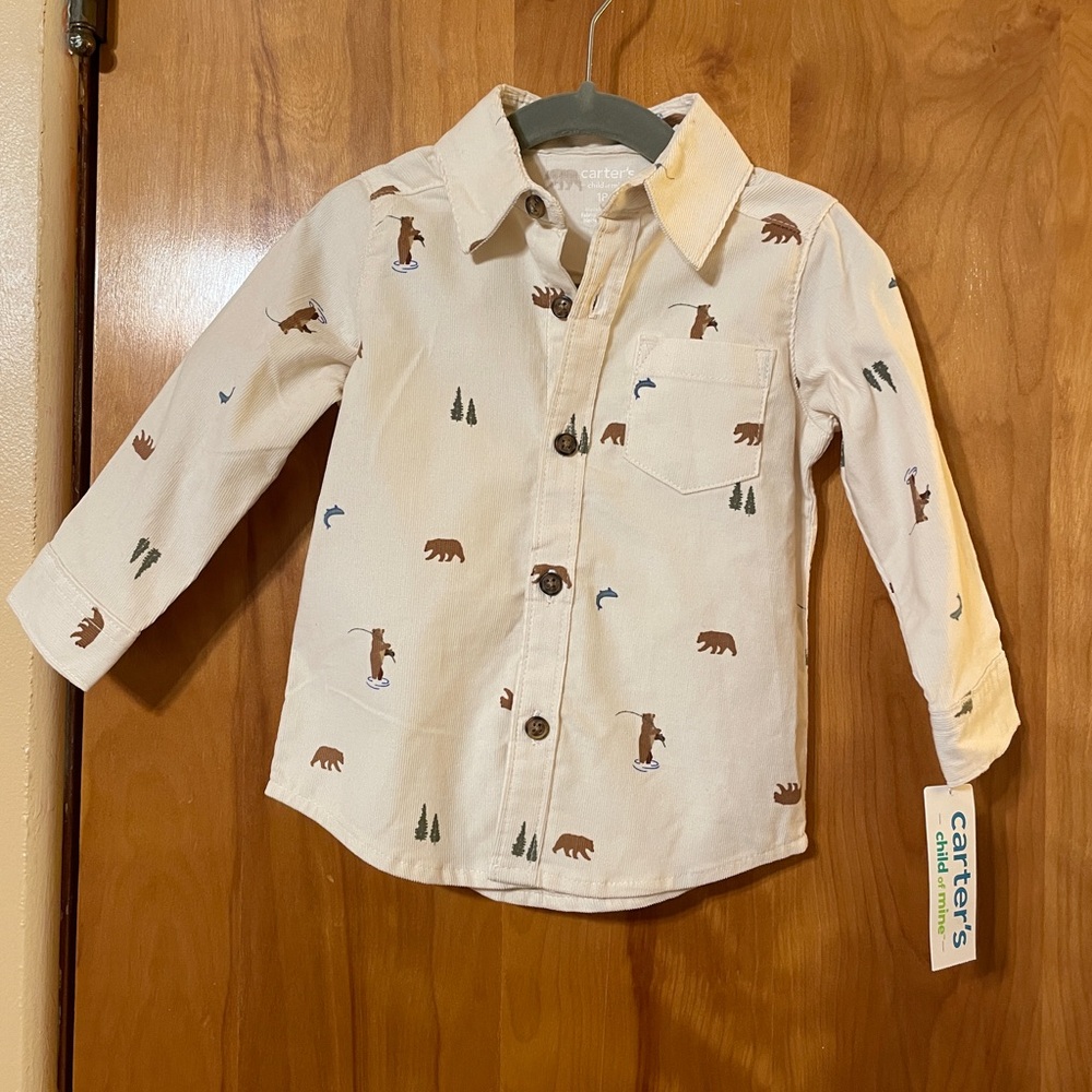 Carter's Beige Bear and Tree Print Kids Shirt